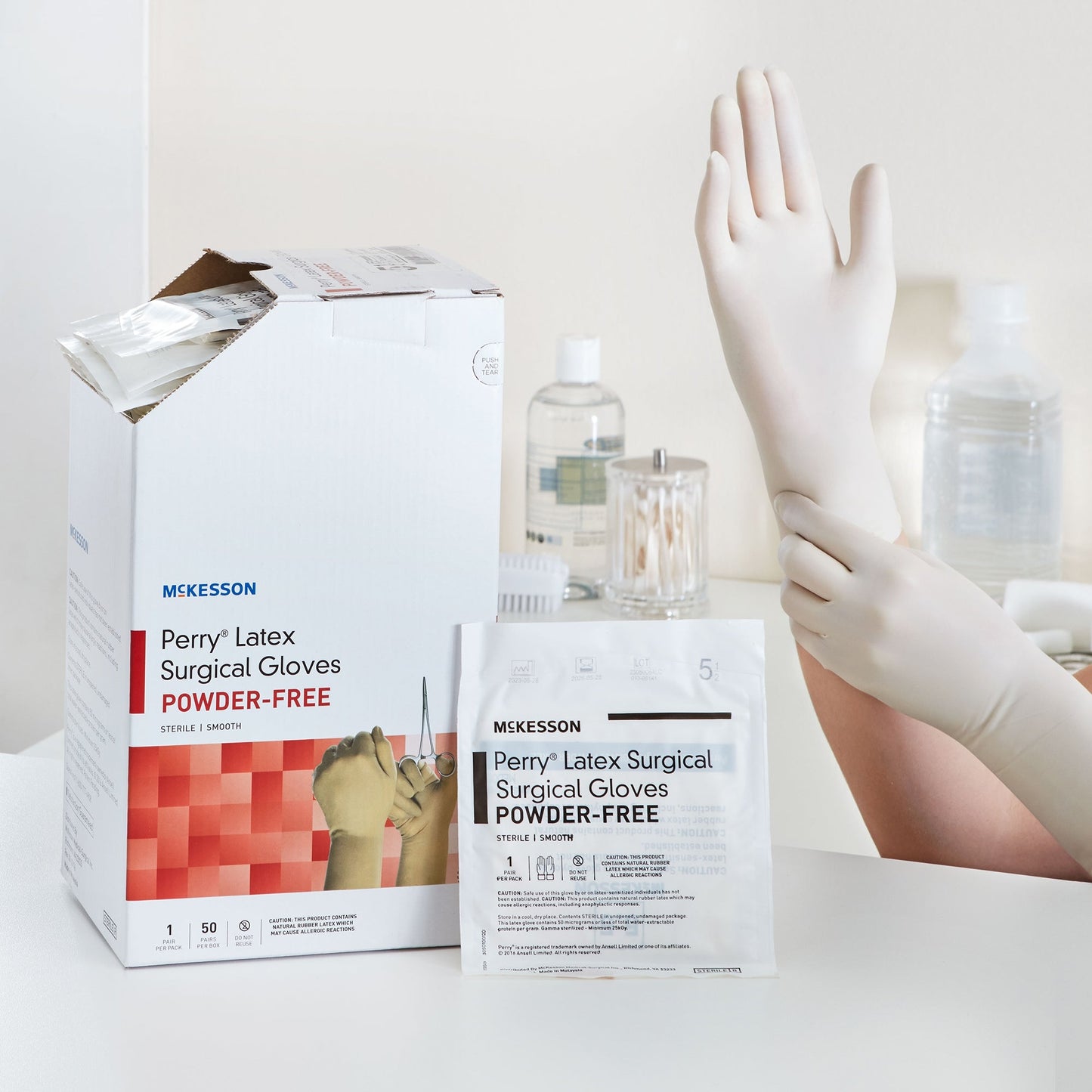 Surgical Glove McKesson Perry Size 5.5 Sterile Latex Standard Cuff Length Smooth Cream Not Chemo Approved, Packaging Type- Box