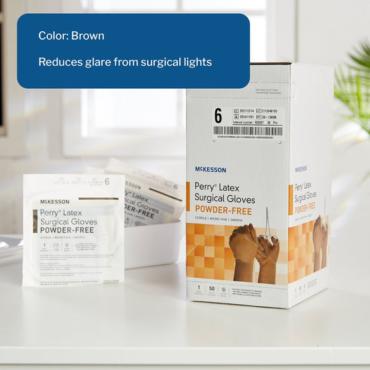 Surgical Glove McKesson Perry Size 6 Sterile Latex Standard Cuff Length Smooth Brown Not Chemo Approved, Packaging Type- Box