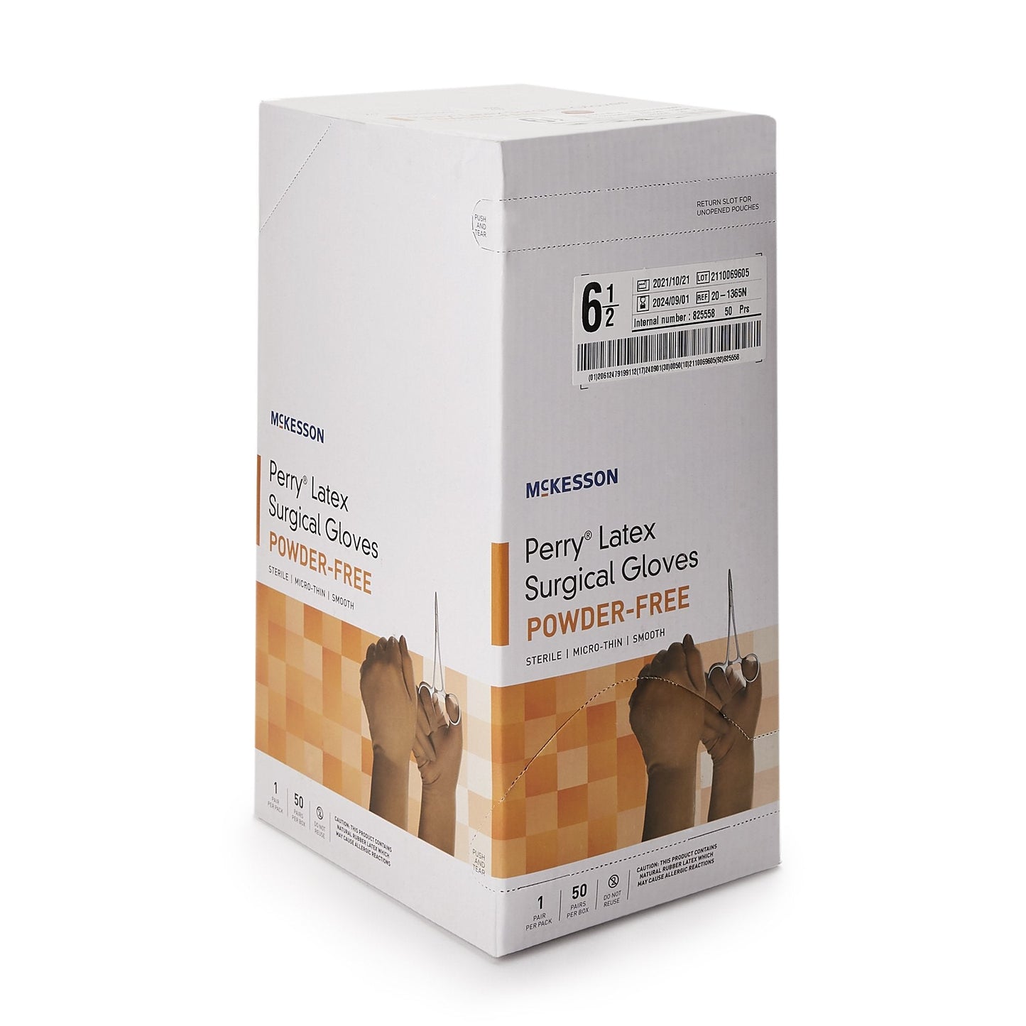 Surgical Glove McKesson Perry Size 6.5 Sterile Latex Standard Cuff Length Smooth Brown Not Chemo Approved, Packaging Type- Box