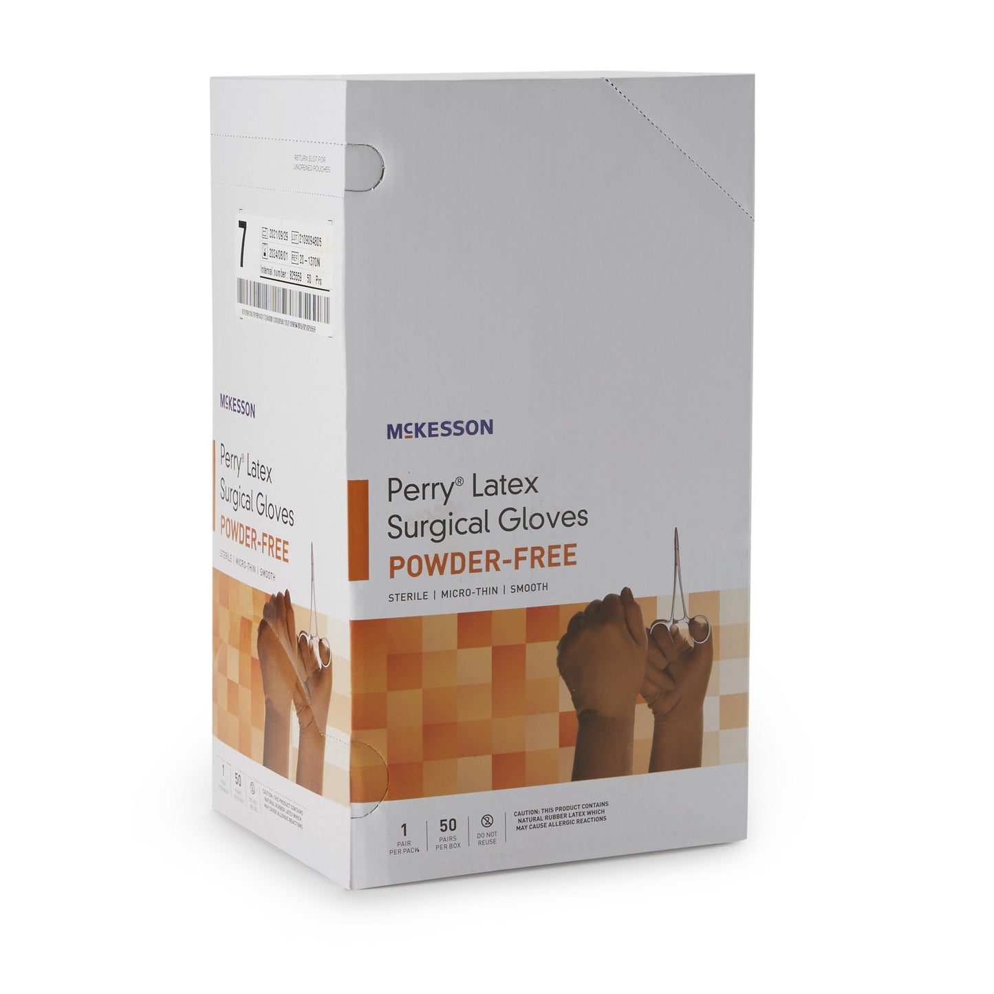 Surgical Glove McKesson Perry Size 7 Sterile Latex Standard Cuff Length Smooth Brown Not Chemo Approved, Packaging Type- Box