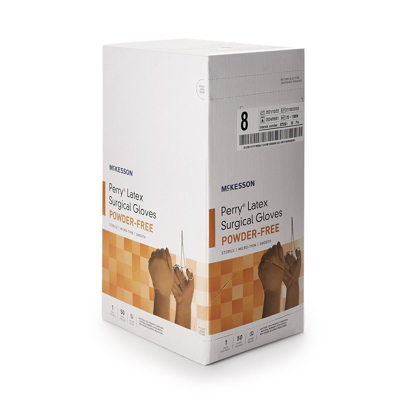 Surgical Glove McKesson Perry Size 8 Sterile Latex Standard Cuff Length Smooth Brown Not Chemo Approved, Packaging Type- Box