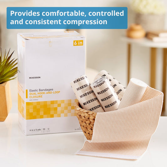 Elastic Bandage McKesson 6 Inch X 5 Yard Double Hook and Loop Closure Tan NonSterile Standard Compression, Packaging Type- Box
