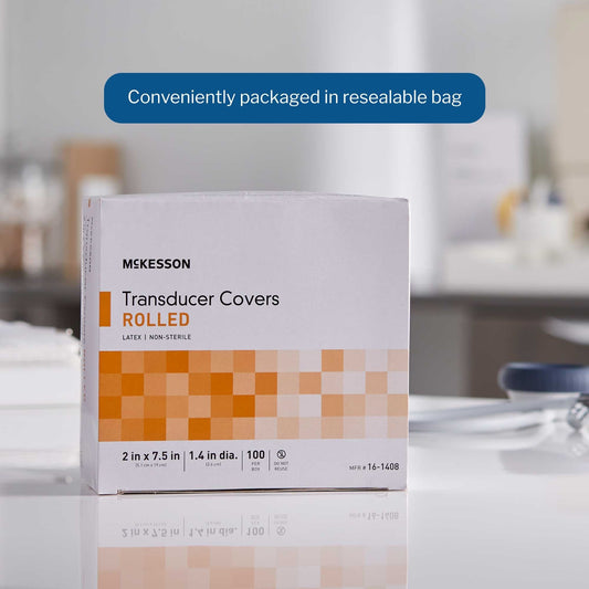 Ultrasound Probe Cover McKesson 1-2/5 X 7-1/2 Inch Latex NonSterile Rolled, Packaging Type- Box