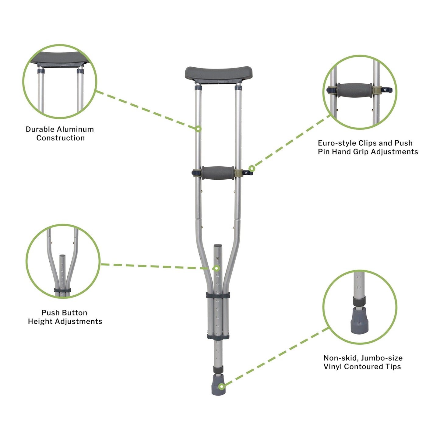 Underarm Crutches McKesson Youth / Adult / Tall Adult 4 Foot 6 Inch to 6 Foot 6 Inch User Height Aluminum Frame 300 lbs. Weight Capacity, Packaging Type- Box