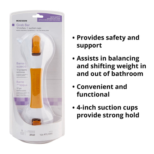 Suction-Cup Grab Bar McKesson White / Yellow Plastic, Packaging Type- Each