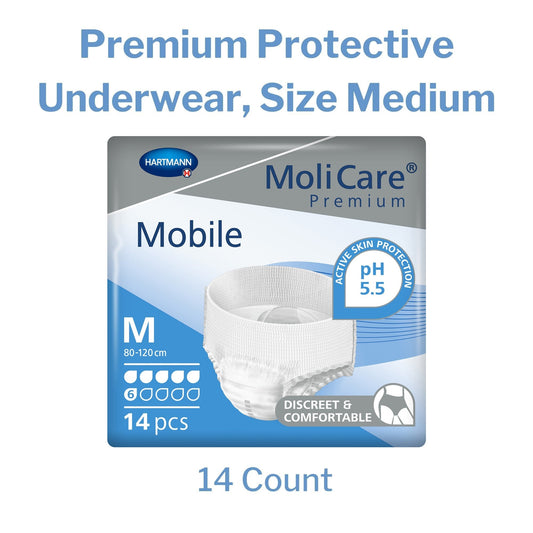 Unisex Adult Absorbent Underwear MoliCare Premium Mobile 6D Pull On with Tear Away Seams Medium Disposable Moderate Absorbency, Packaging Type- Case