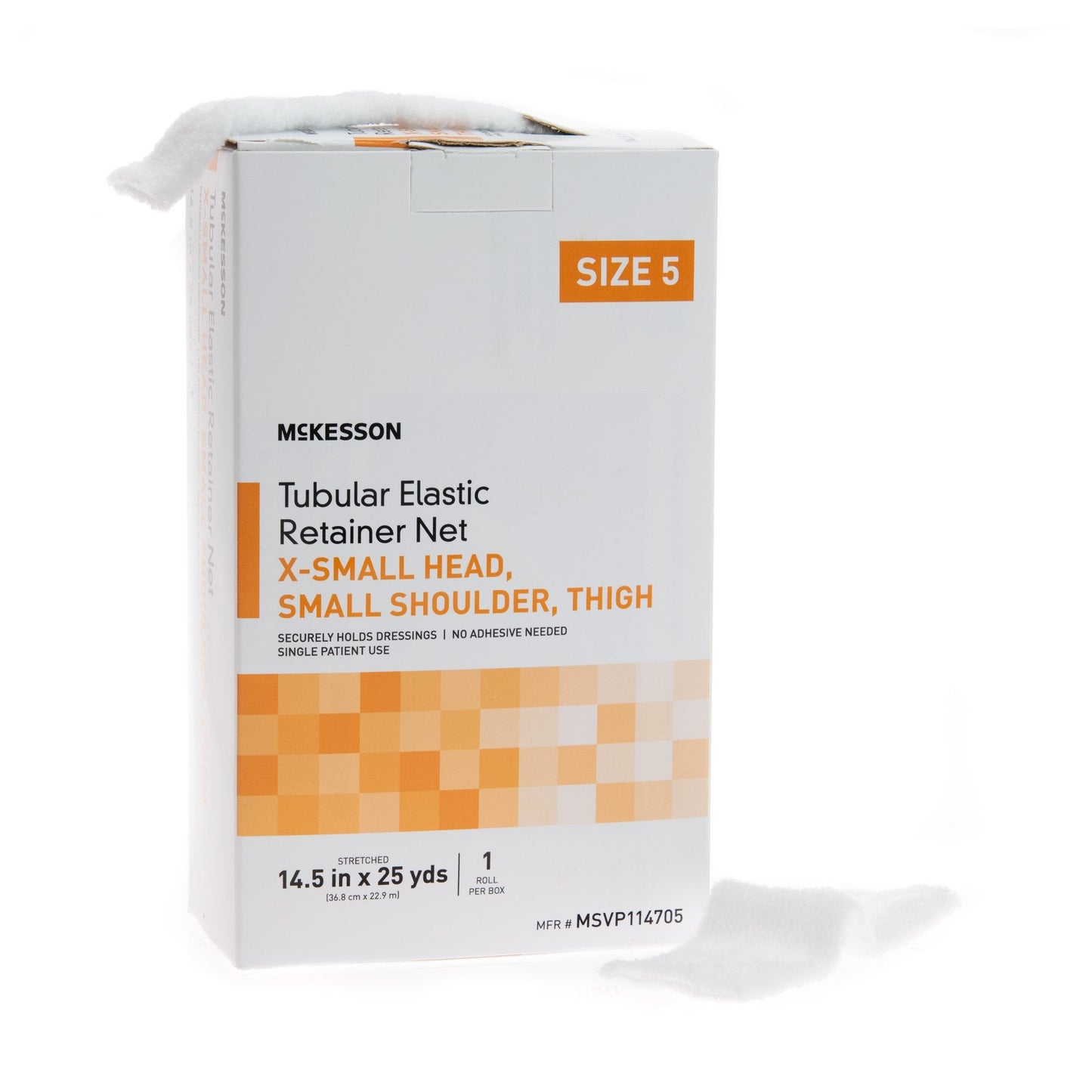 Elastic Net Retainer Dressing McKesson Tubular Elastic 14-1/2 Inch X 25 Yard Size 5 White X-Small Head / Small Shoulder / Thigh NonSterile, Packaging Type- Box