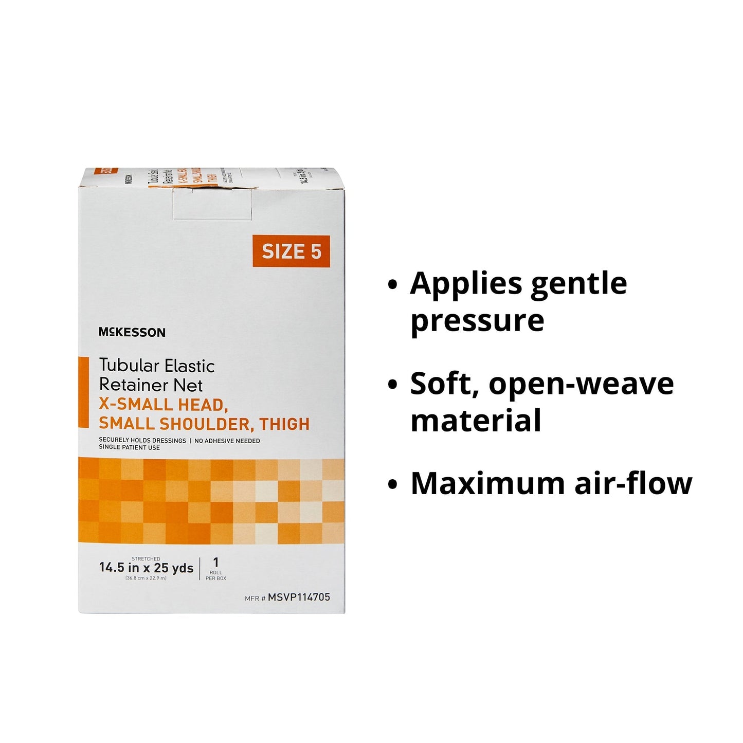 Elastic Net Retainer Dressing McKesson Tubular Elastic 14-1/2 Inch X 25 Yard Size 5 White X-Small Head / Small Shoulder / Thigh NonSterile, Packaging Type- Box