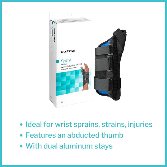 Wrist Brace with Abducted Thumb McKesson Aluminum / Foam / Spandex / Plastic Left Hand Black Small, Packaging Type- Each