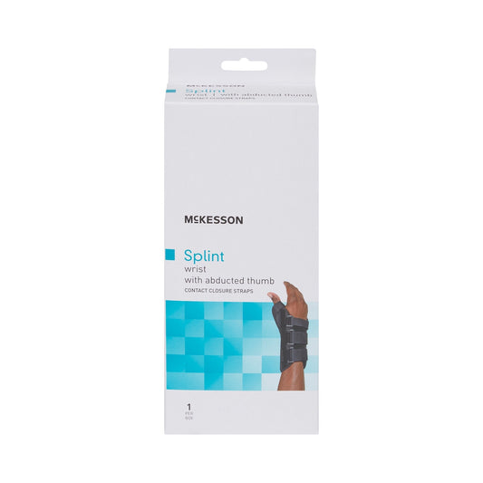 Wrist Brace with Abducted Thumb McKesson Aluminum / Foam / Spandex / Plastic Left Hand Black Medium, Packaging Type- Each