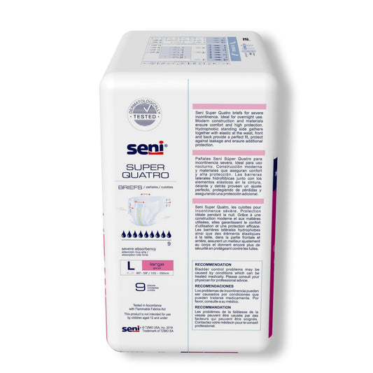 Unisex Adult Incontinence Brief Seni Super Quatro Large Disposable Heavy Absorbency, Packaging Type- Case