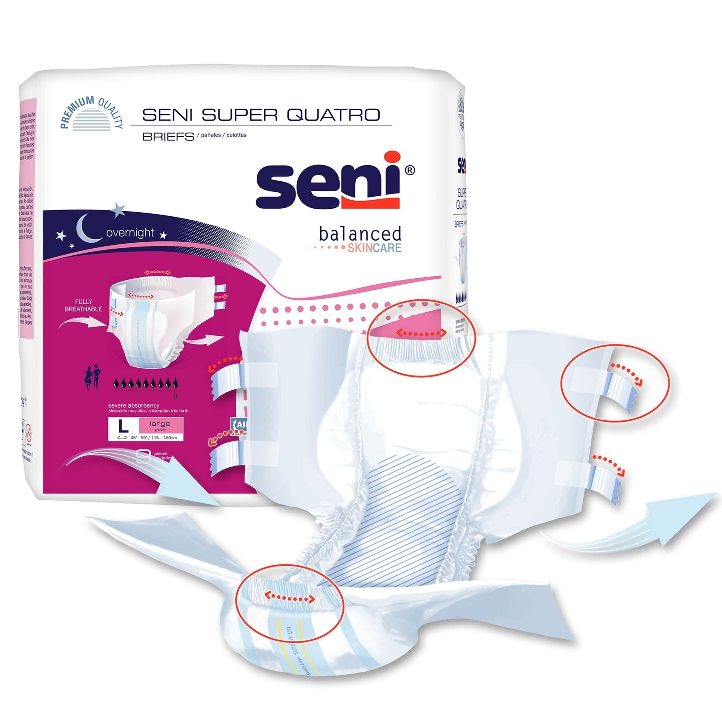 Unisex Adult Incontinence Brief Seni Super Quatro Large Disposable Heavy Absorbency, Packaging Type- Case