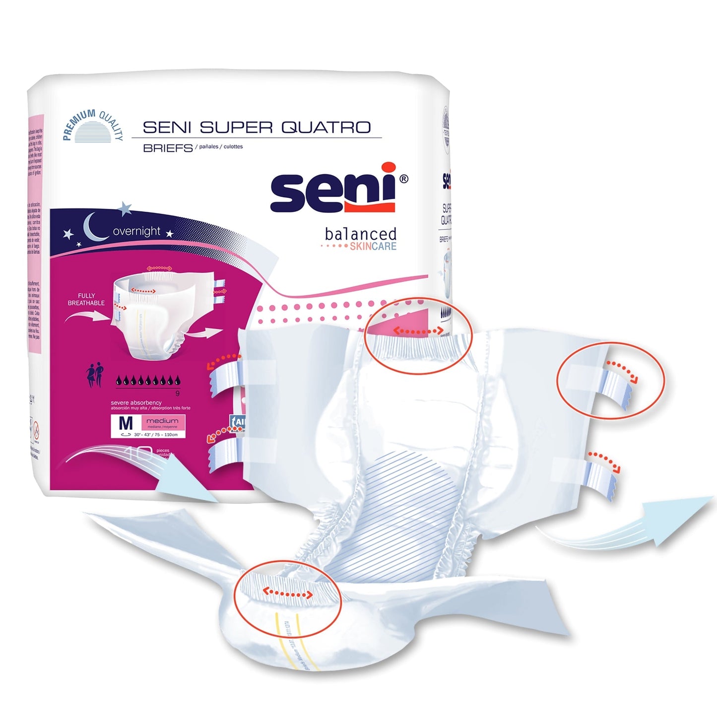 Unisex Adult Incontinence Brief Seni Super Quatro Medium Disposable Heavy Absorbency, Packaging Type- Case