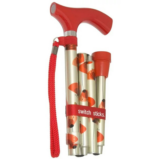 Folding Cane Switch Sticks® Aluminum 32 to 37 Inch Height Poppies Print