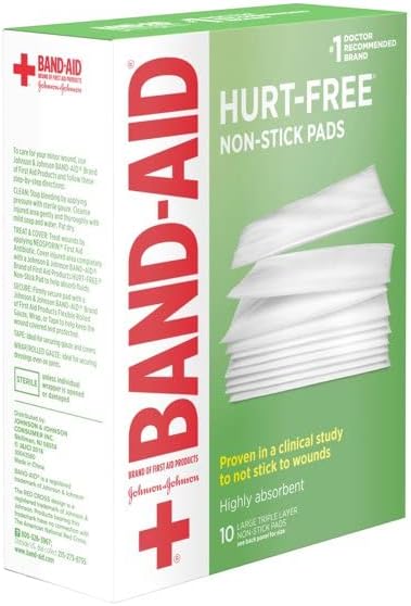 Non-Adherent Dressing Band-Aid Hurt-Free 3 X 4 Inch Sterile 10 per Pack, Packaging Type- Box