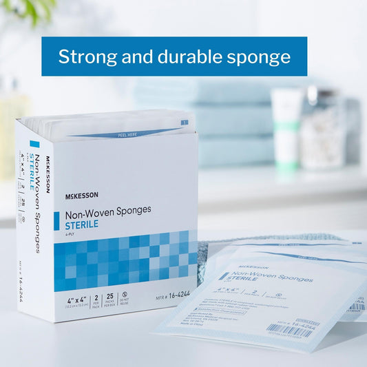 Nonwoven Sponge McKesson 4 X 4 Inch 4-Ply Sterile 2 per Pack, Packaging Type- Box