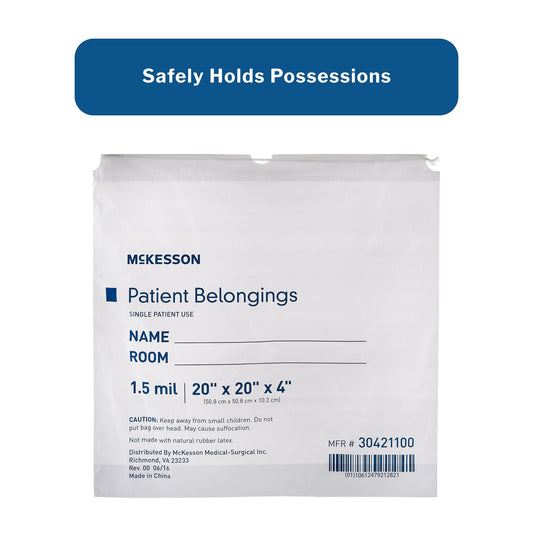 Patient Belongings Bag McKesson 4 X 20 X 20 Inch Polyethylene Drawstring Closure White, Packaging Type- Each