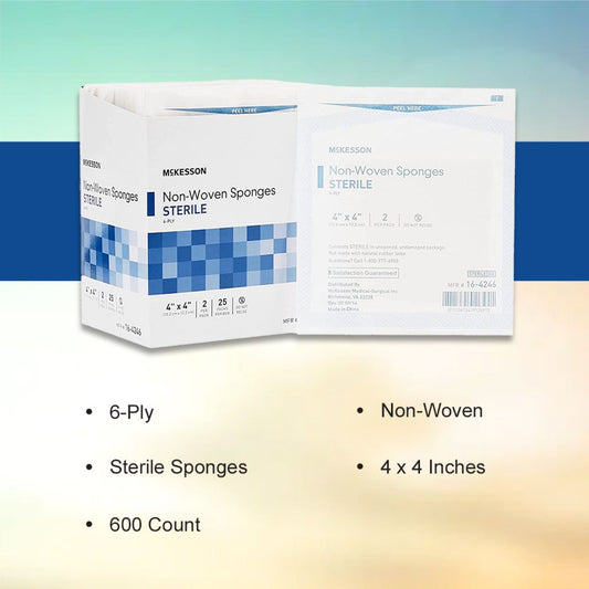 Nonwoven Sponge McKesson 4 X 4 Inch 6-Ply Sterile 2 per Pack, Packaging Type- Box