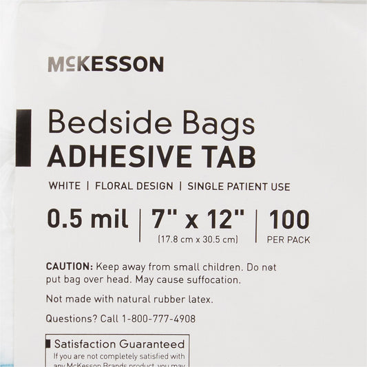 Bedside Bag McKesson 7 X 11.5 Inch White / Blue Floral Print Polyethylene, Packaging Type- Each