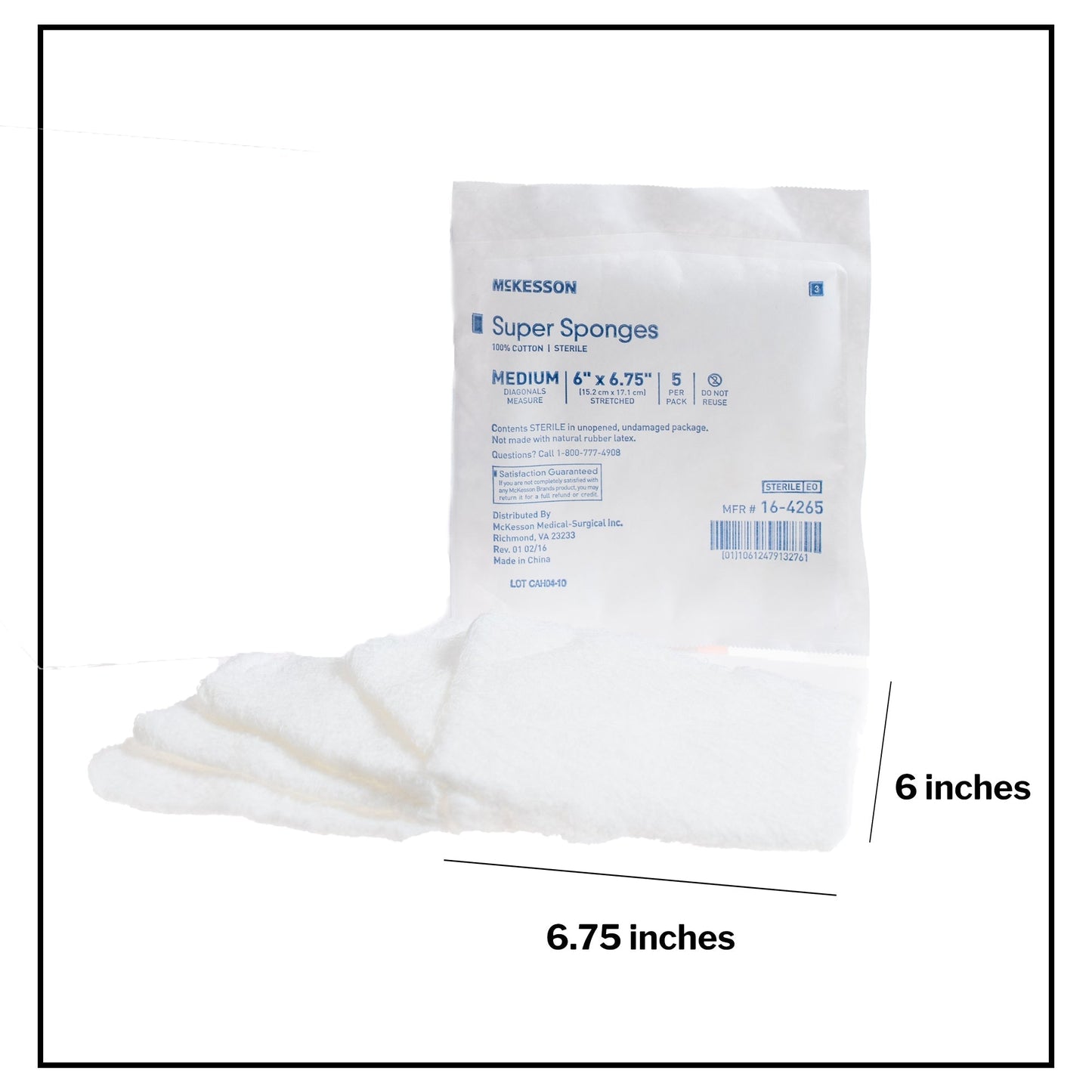 Fluff Dressing McKesson 6 X 6-3/4 Inch Sterile 5 per Pack, Packaging Type- Box