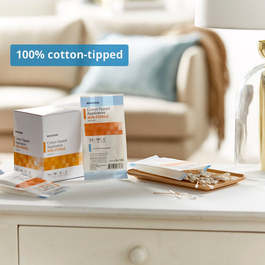 Swabstick McKesson Cotton Tip Wood Shaft 3 Inch NonSterile 100 per Pack, Packaging Type- Box