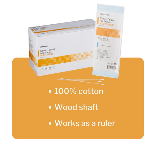 Swabstick McKesson Cotton Tip Wood Shaft 6 Inch NonSterile 100 per Pack, Packaging Type- Box