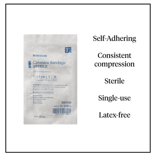 Cohesive Bandage McKesson 3 Inch X 5 Yard Self-Adherent Closure Tan Sterile Standard Compression, Packaging Type- Each