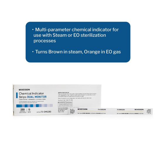 McKesson Sterilization Chemical Indicator Strip Steam / EO Gas 8 Inch, Packaging Type- Box