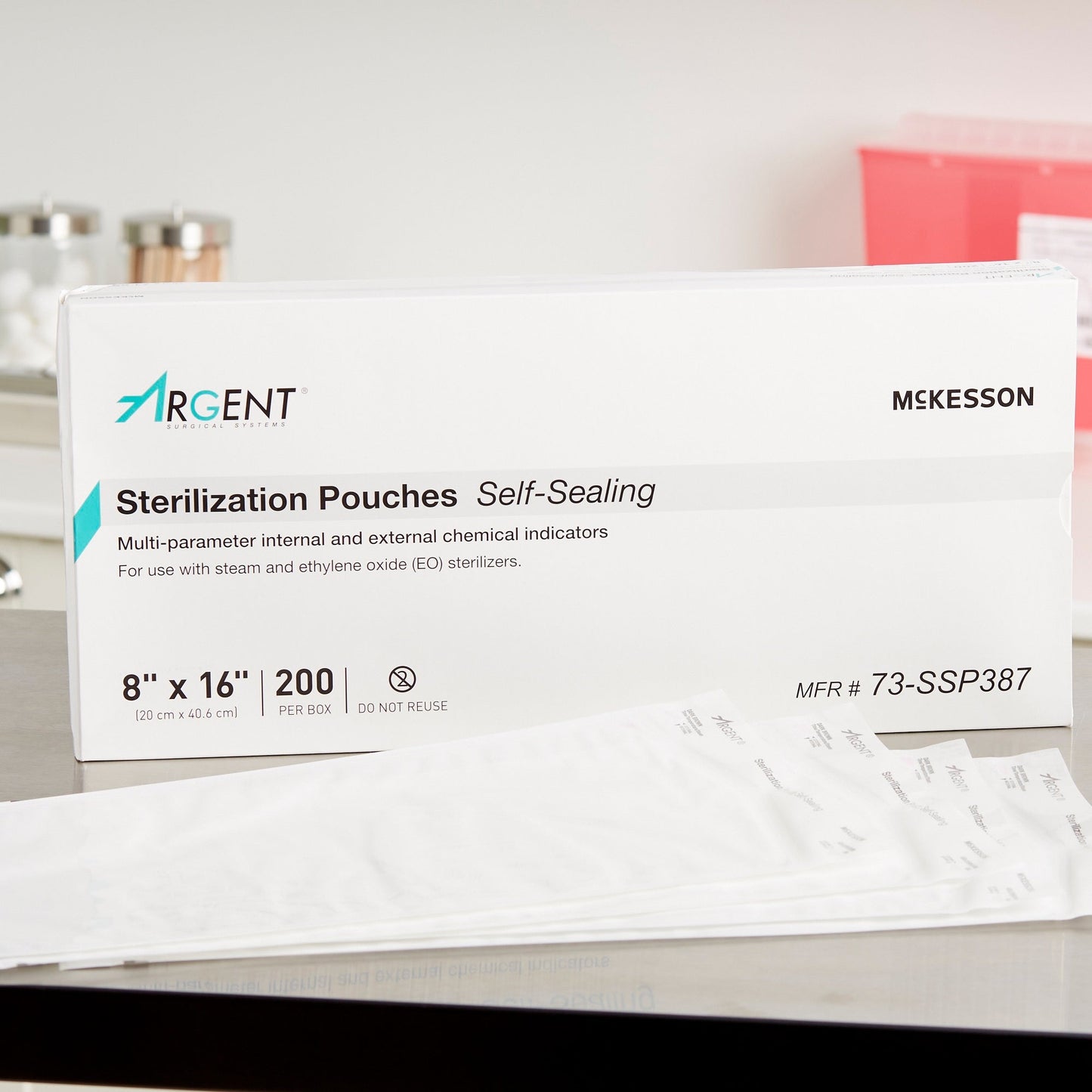 Sterilization Pouch McKesson Argent Sure-Check Ethylene Oxide (EO) Gas / Steam 8 X 16 Inch Transparent / Blue Self Seal Paper / Film, Packaging Type- Box