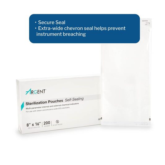 Sterilization Pouch McKesson Argent Sure-Check Ethylene Oxide (EO) Gas / Steam 8 X 16 Inch Transparent / Blue Self Seal Paper / Film, Packaging Type- Box