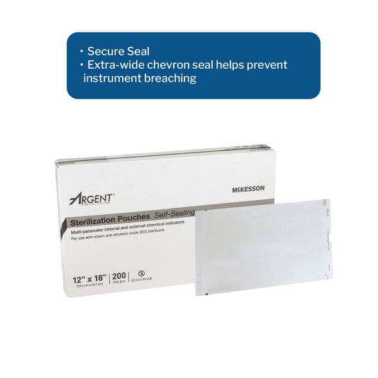 Sterilization Pouch McKesson Argent Sure-Check Ethylene Oxide (EO) Gas / Steam 12 X 18 Inch Transparent / Blue Self Seal Paper / Film, Packaging Type- Box