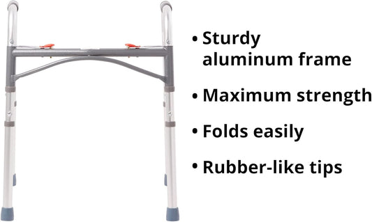 Dual Release Folding Walker Adjustable Height McKesson Aluminum Frame 350 lbs. Weight Capacity 25 to 32 Inch Height, Packaging Type- Each