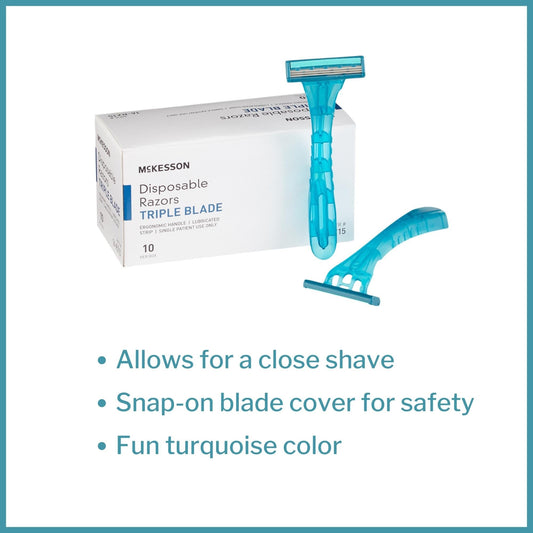 Personal Razor with Lubricating Strip McKesson Single Edge Triple Blade NonSterile Disposable, Packaging Type- Box