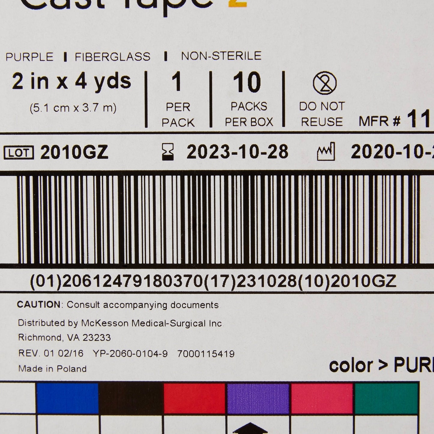 Cast Tape McKesson 2 Inch X 12 Foot Fiberglass Purple, Packaging Type- Box