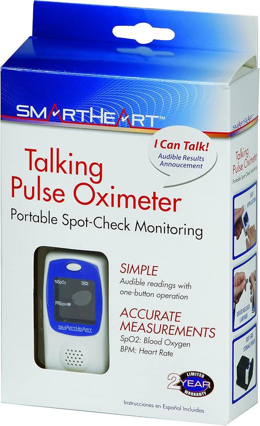SmartHeart Talking Pulse Oximeter | Audible Result Announcement | Blood Oxygen Saturation | Complete System Monitor Lanyard and Batteries | Portable Spot-Check Monitoring