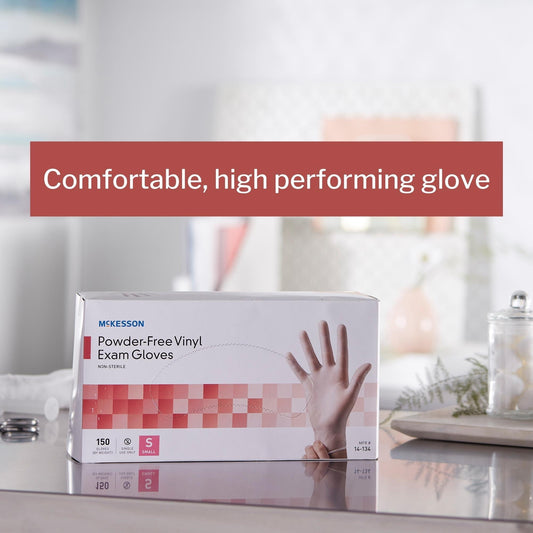 Exam Glove McKesson Small NonSterile Vinyl Standard Cuff Length Smooth Clear Not Rated, Packaging Type- Box