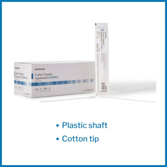 Swabstick McKesson Cotton Tip Plastic Shaft 6 Inch Sterile 2 per Pack, Packaging Type- Box