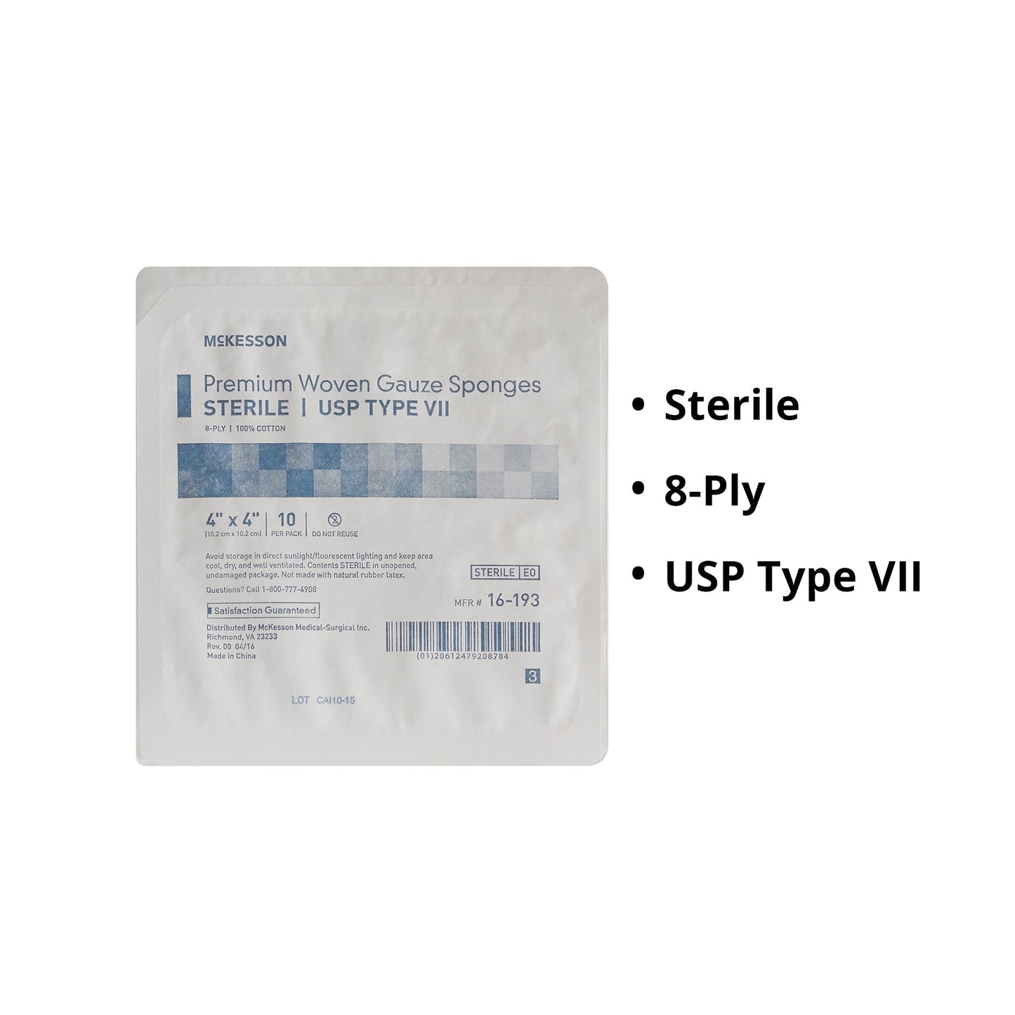 Gauze Sponge McKesson 4 X 4 Inch 8-Ply Sterile 10 per Tray, Packaging Type- Box