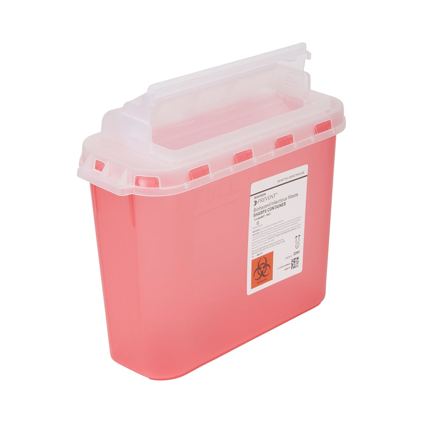 Sharps Container McKesson Prevent Red Base 11 H X 12 W X 4-3/4 D Inch Horizontal Entry 1.35 Gallon, Packaging Type- Each