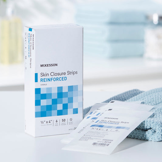 Skin Closure Strip McKesson 1/2 X 4 Inch Nonwoven Material Reinforced Strip White, Packaging Type- Box
