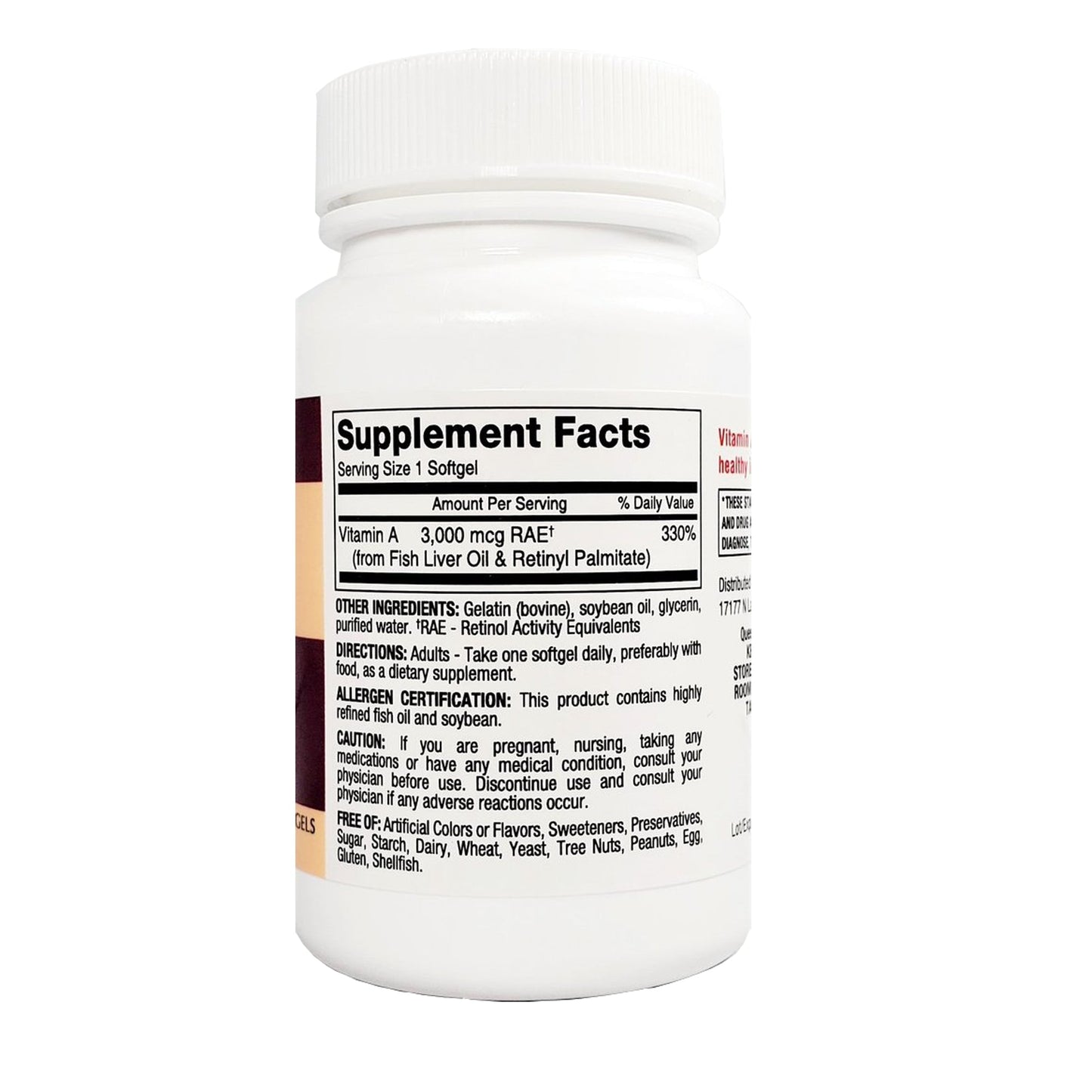 Vitamin Supplement Major Vitamin A 3,000 mcg Strength Capsule 100 per Bottle
