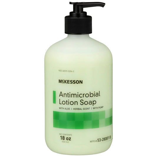 Antimicrobial Soap McKesson Lotion 18 oz. Pump Bottle Herbal Scent, Packaging Type- Each
