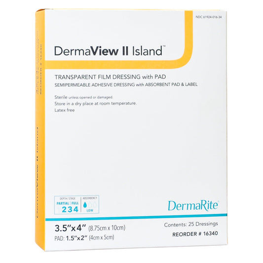 Transparent Film Dressing with Pad DermaView II™ Island 3-1/2 X 4 Inch Frame Style Delivery Rectangle Sterile