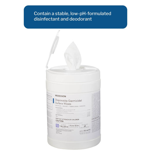 McKesson Surface Disinfectant Premoistened Manual Pull Wipe 65 Count Canister Alcohol Scent NonSterile, Packaging Type- Box