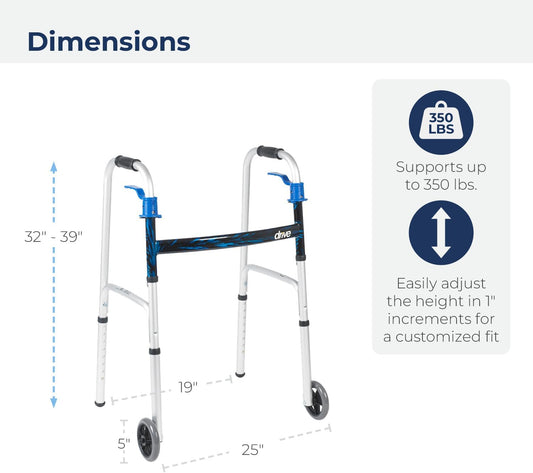 McKesson Dual Release Folding Walker Adjustable Height drive Aluminum Frame 350 lbs. Weight Capacity 32 to 39 Inch Height