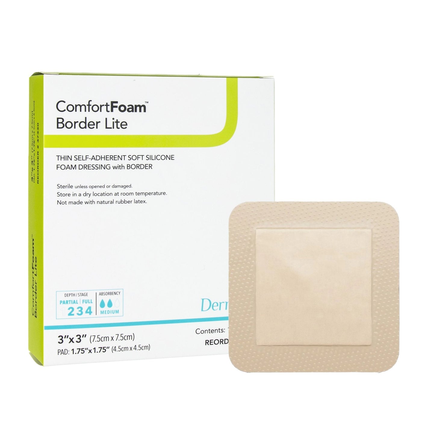 Thin Foam Dressing ComfortFoam™ Border Lite 3 X 3 Inch With Border Waterproof Backing Silicone Adhesive Square Sterile, Packaging Type- Each