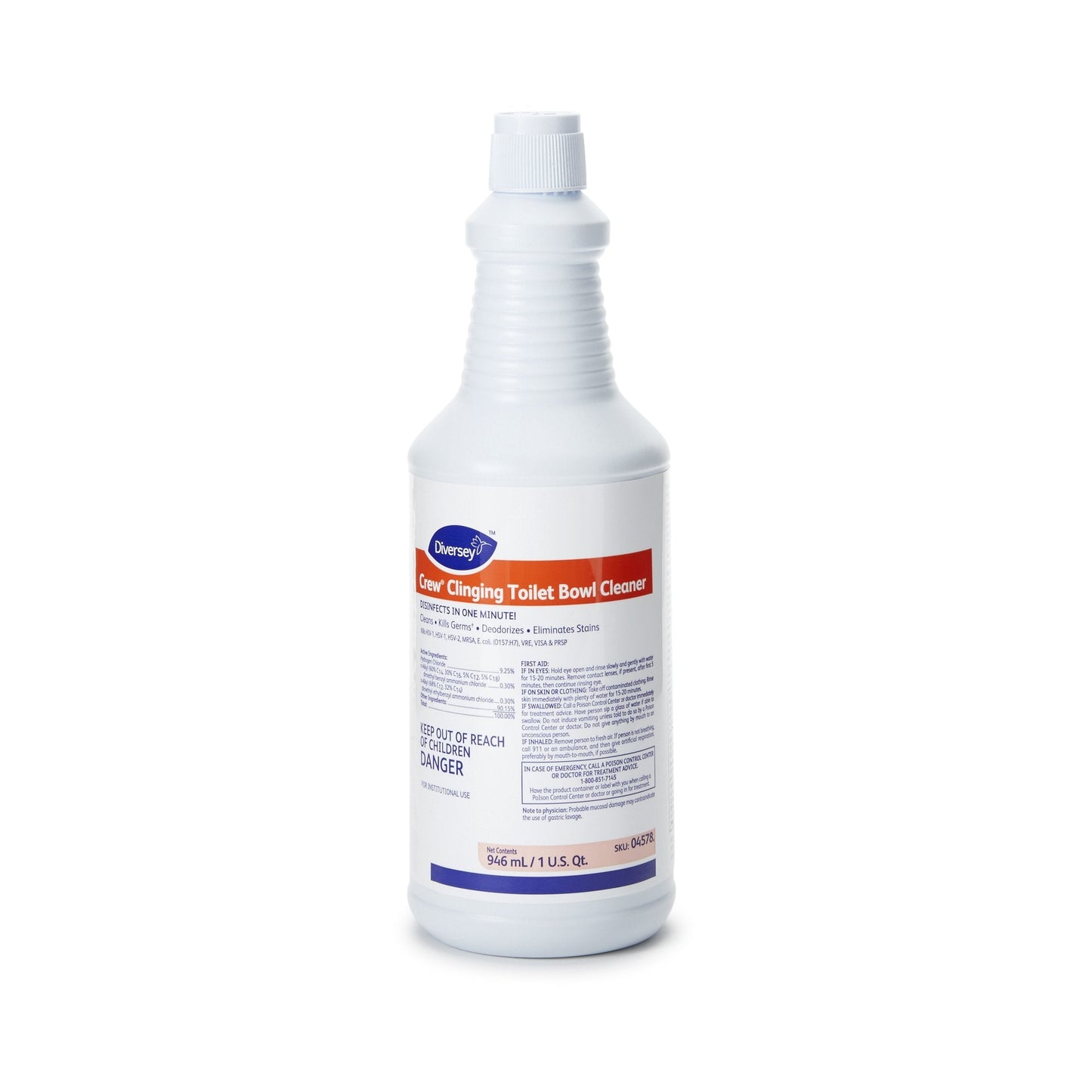 Diversey Crew Toilet Bowl Cleaner Acid Based Manual Squeeze Liquid 32 oz. Bottle Floral Scent NonSterile, Packaging Type- Each