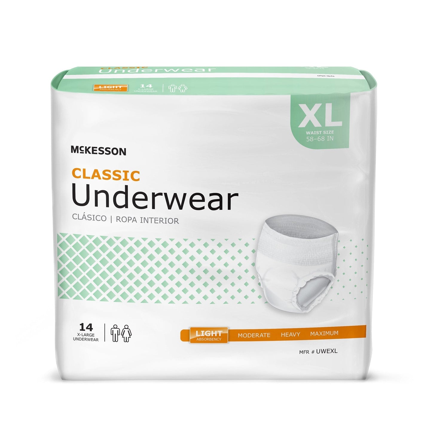 Unisex Adult Absorbent Underwear McKesson Classic Pull On with Tear Away Seams X-Large Disposable Light Absorbency, Packaging Type- Case