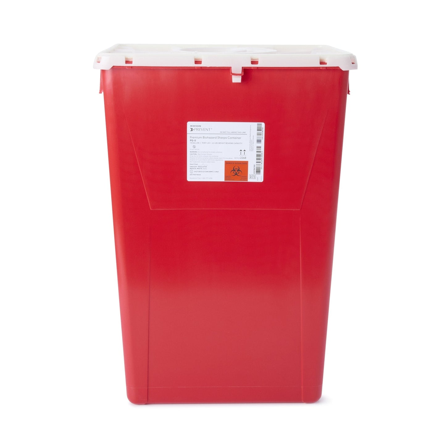Sharps Container McKesson Prevent Red Base 24-3/5 H X 17-3/10 W X 13 L Inch Vertical Entry 18 Gallon, Packaging Type- Each