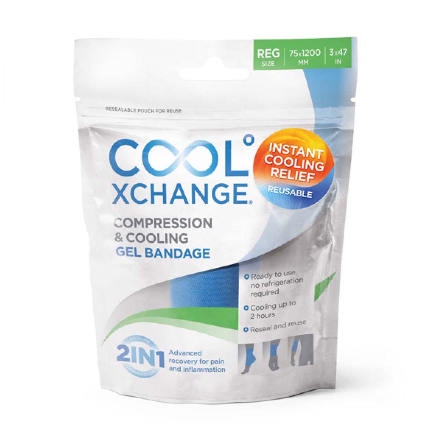 Compression and Cooling Gel Bandage CoolXChange 2 in 1 3 X 47 Inch Ankle / Foot / Wrist / Elbow / Finger Self-Adherent Closure Blue NonSterile Regular Standard Compression, Packaging Type- Each
